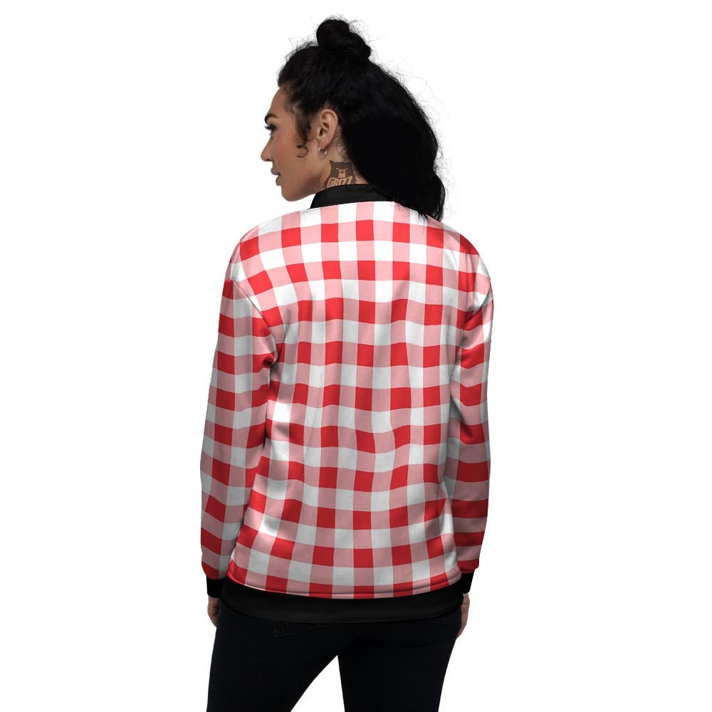 Check White And Red Print Pattern Women's Bomber Jacket-grizzshop