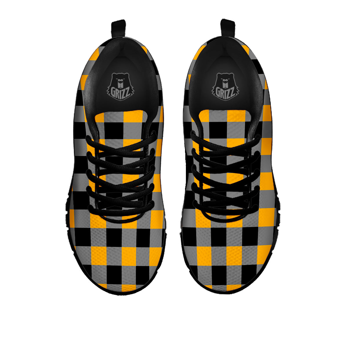 Check Yellow And Black Print Pattern Black Sneaker-grizzshop