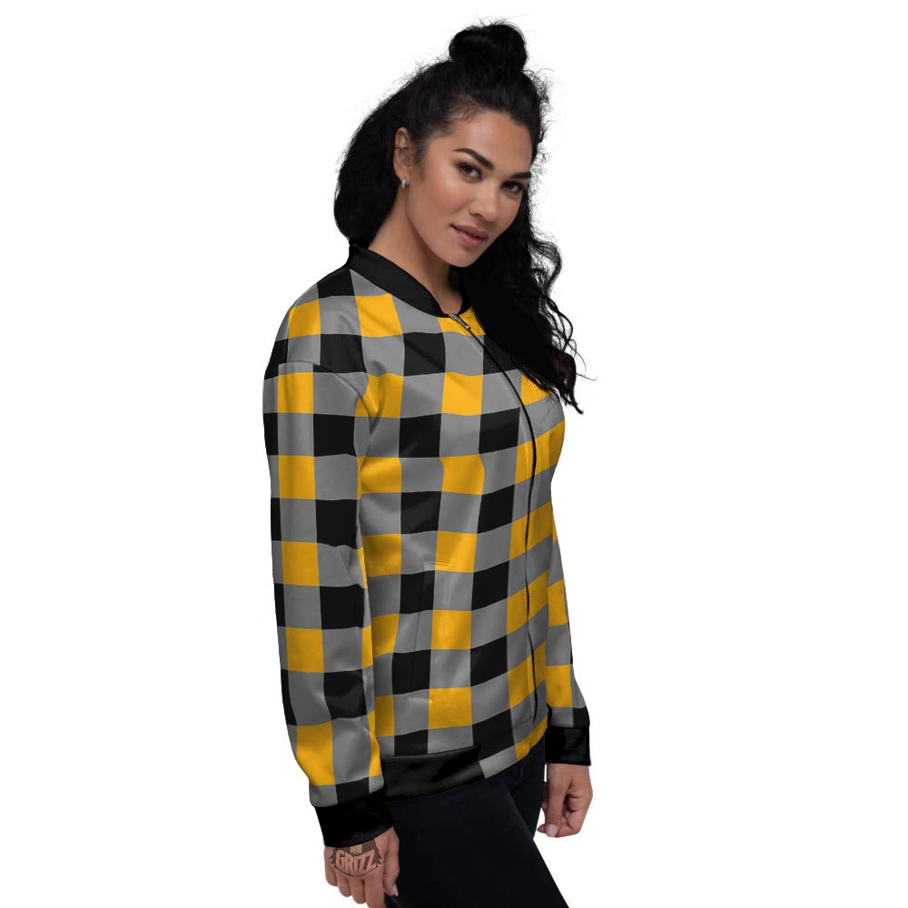Check Yellow And Black Print Pattern Women's Bomber Jacket-grizzshop