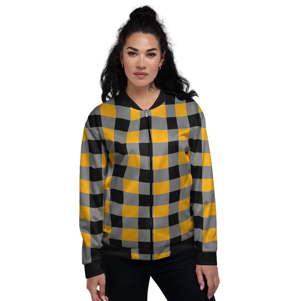 Check Yellow And Black Print Pattern Women's Bomber Jacket-grizzshop
