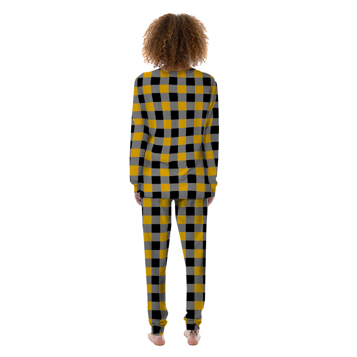 Check Yellow And Black Print Pattern Women's Pajamas-grizzshop