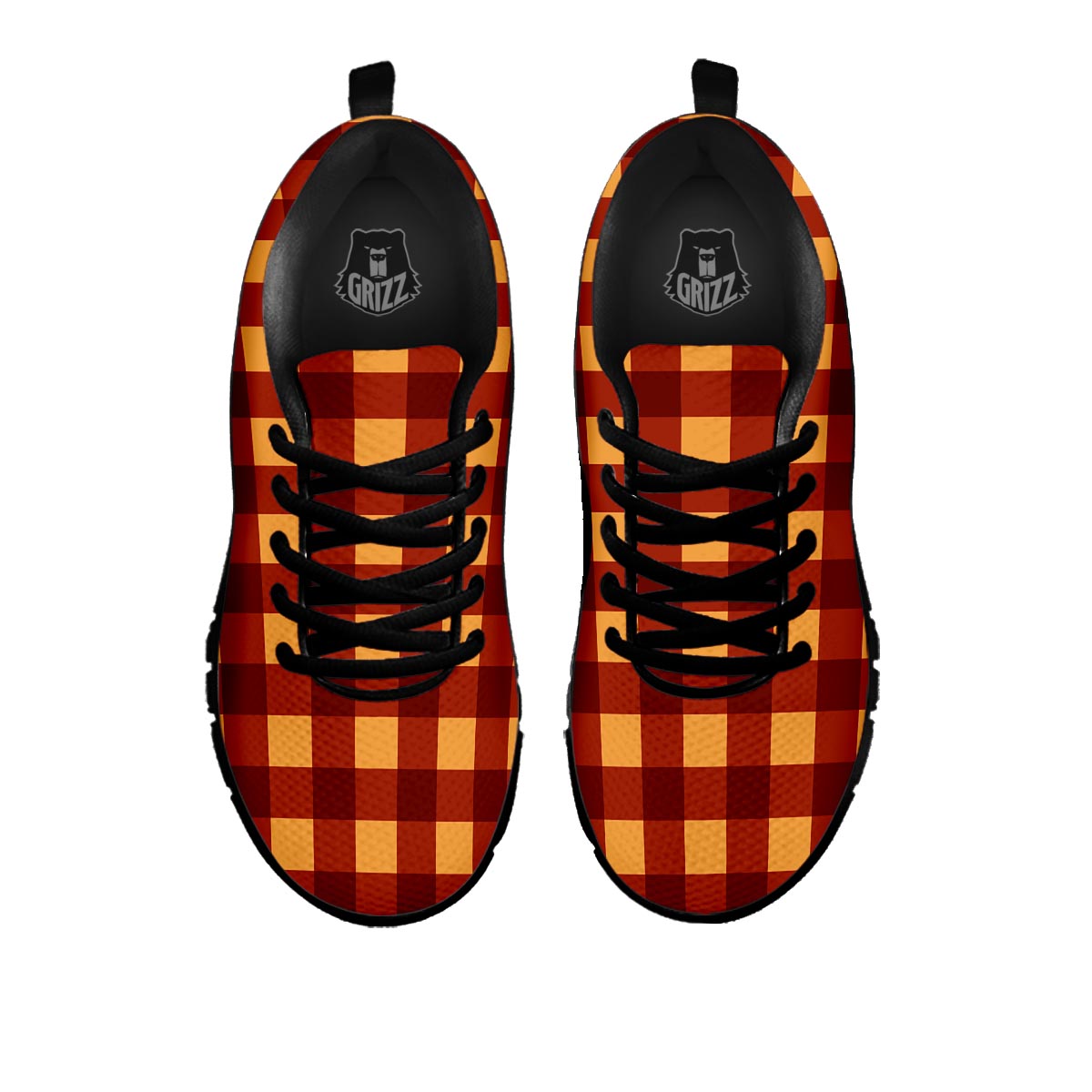 Check Yellow And Red Print Pattern Black Sneaker-grizzshop