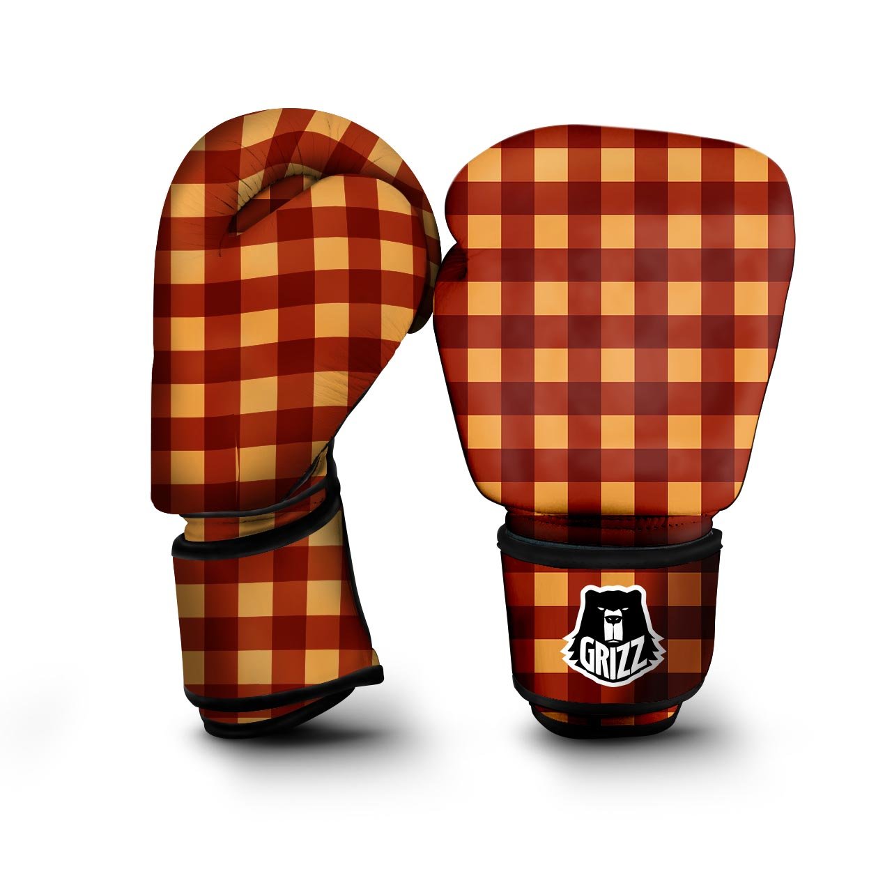 Check Yellow And Red Print Pattern Boxing Gloves-grizzshop
