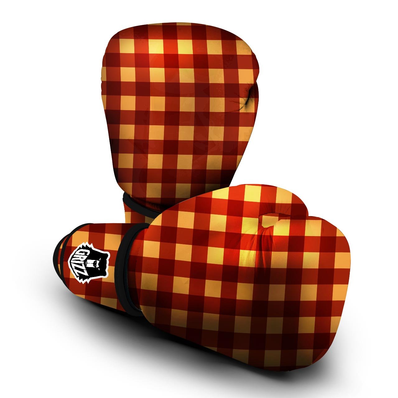 Check Yellow And Red Print Pattern Boxing Gloves-grizzshop