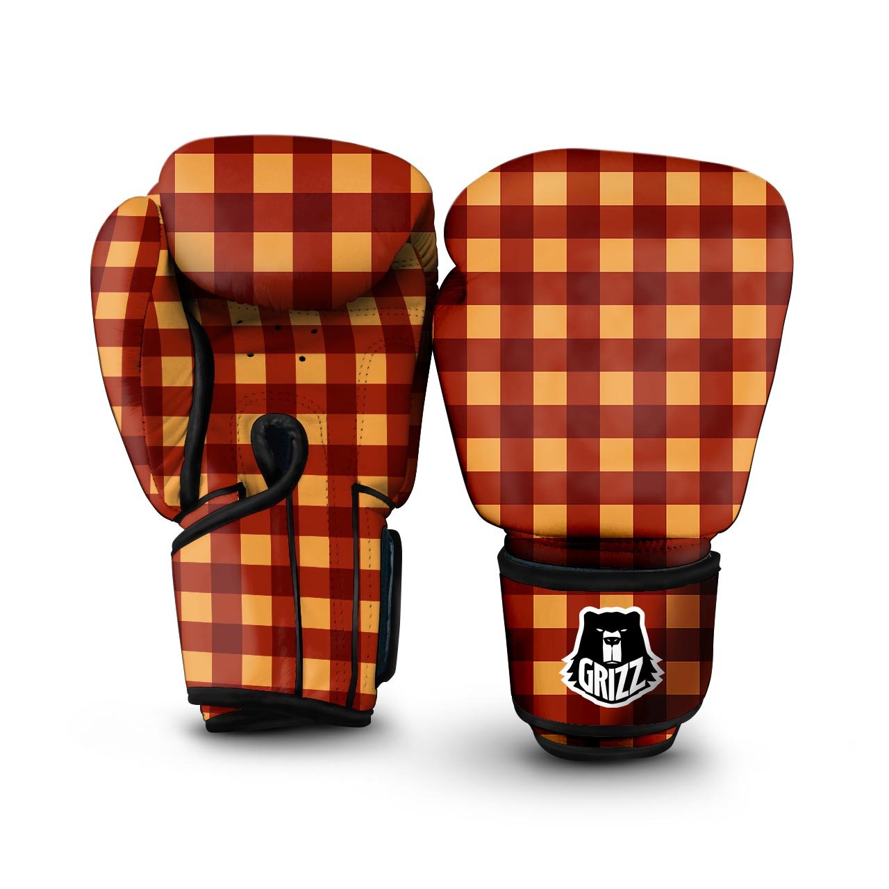 Check Yellow And Red Print Pattern Boxing Gloves-grizzshop