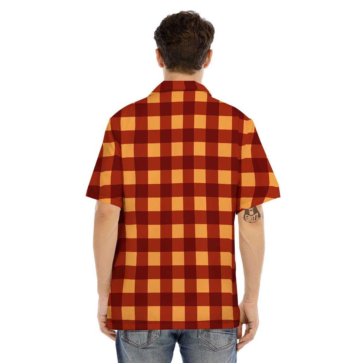 Check Yellow And Red Print Pattern Men's Hawaiian Shirt-grizzshop