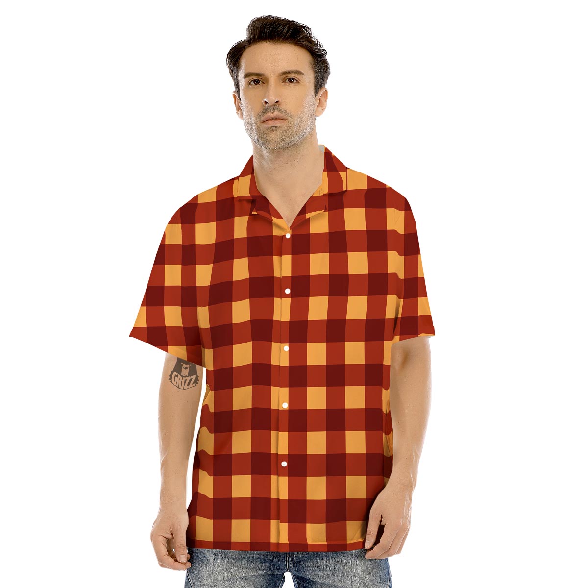 Check Yellow And Red Print Pattern Men's Hawaiian Shirt-grizzshop