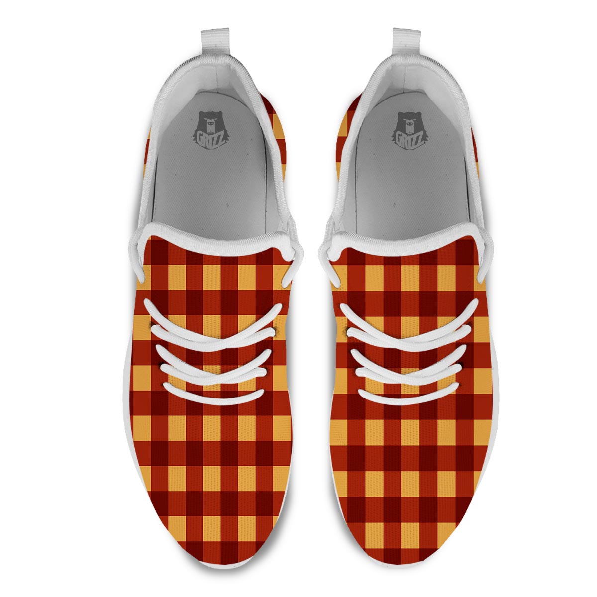 Check Yellow And Red Print Pattern White Athletic Shoes-grizzshop