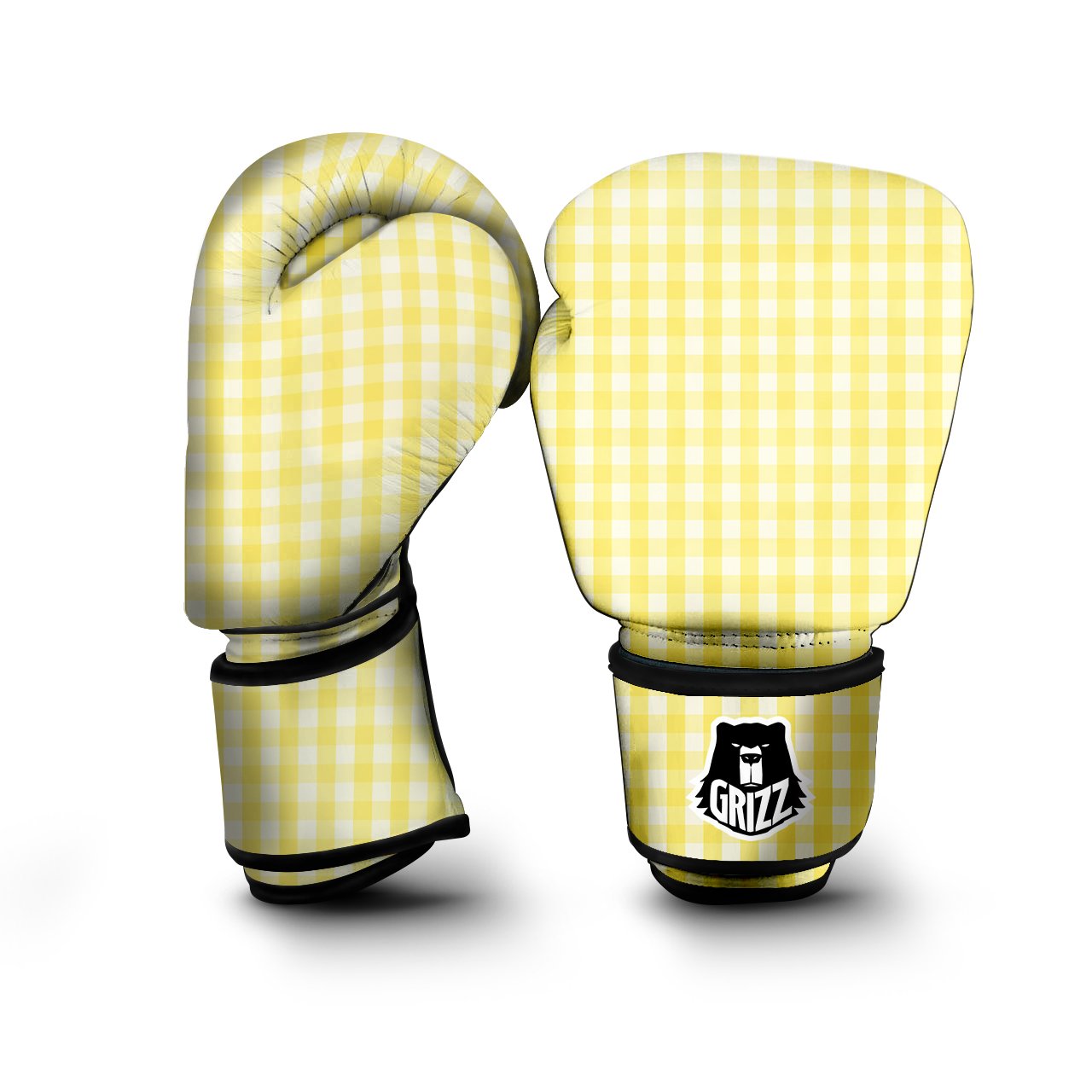 Check Yellow And White Print Pattern Boxing Gloves-grizzshop