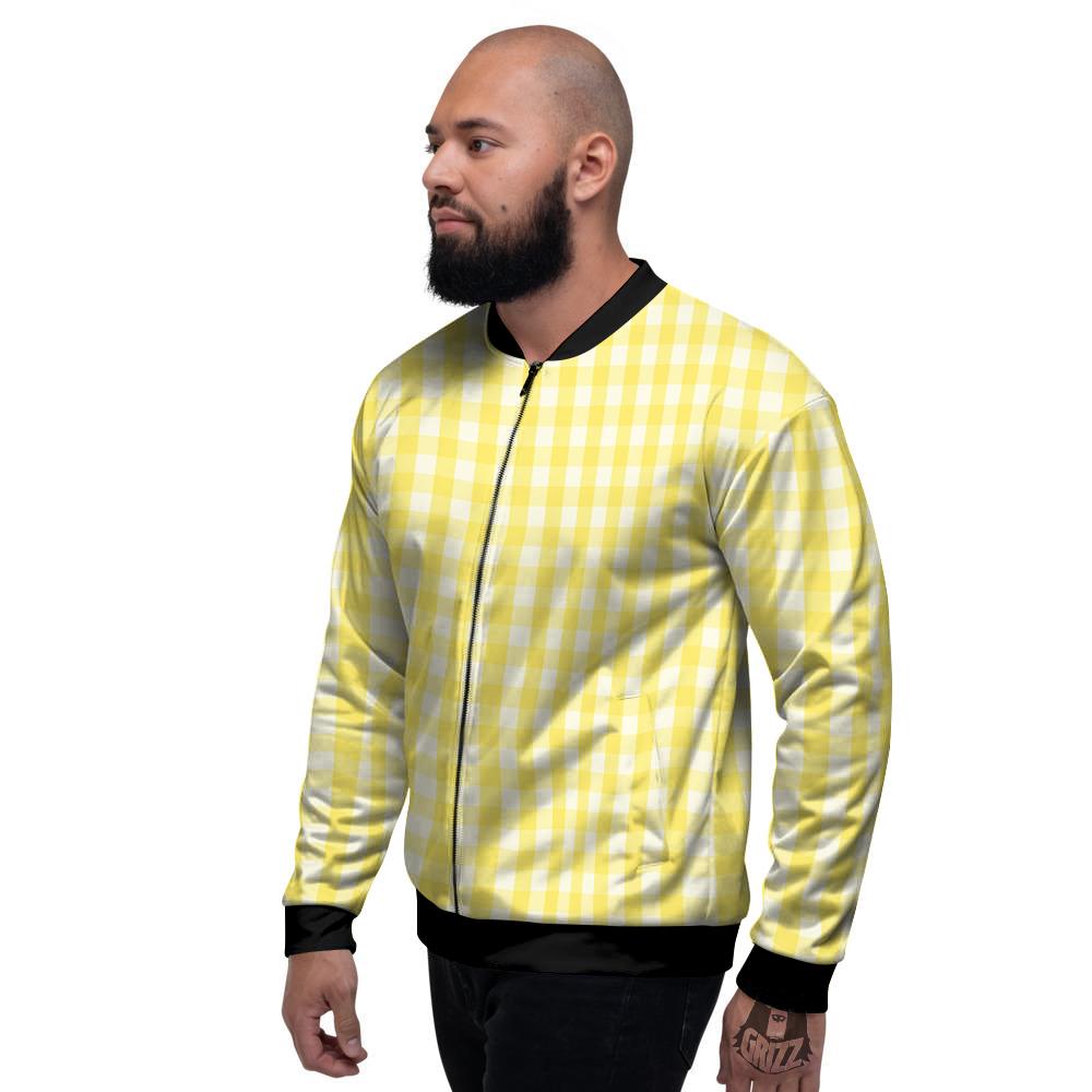 Check Yellow And White Print Pattern Men's Bomber Jacket-grizzshop