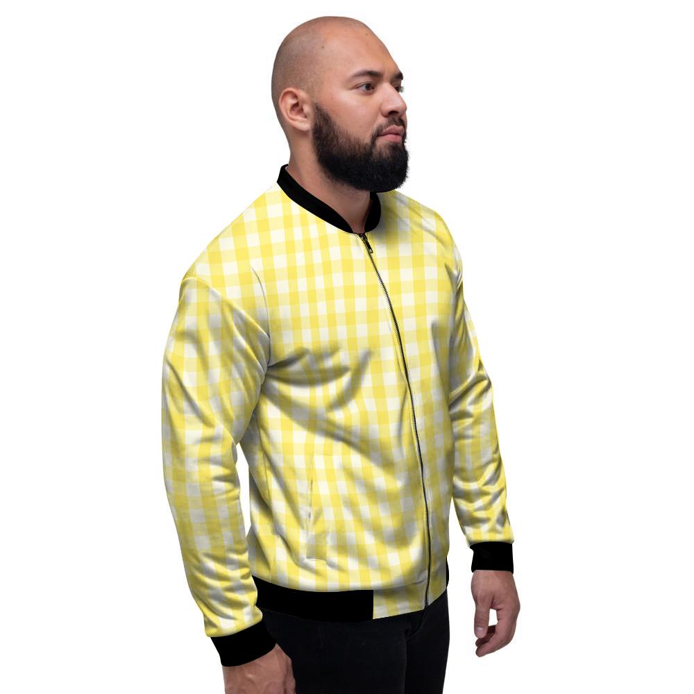 Check Yellow And White Print Pattern Men's Bomber Jacket-grizzshop
