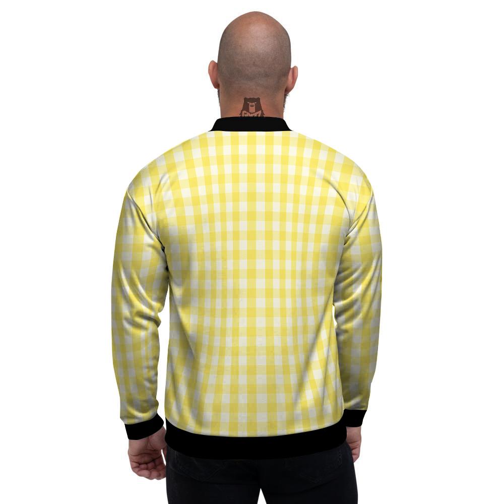 Check Yellow And White Print Pattern Men's Bomber Jacket-grizzshop