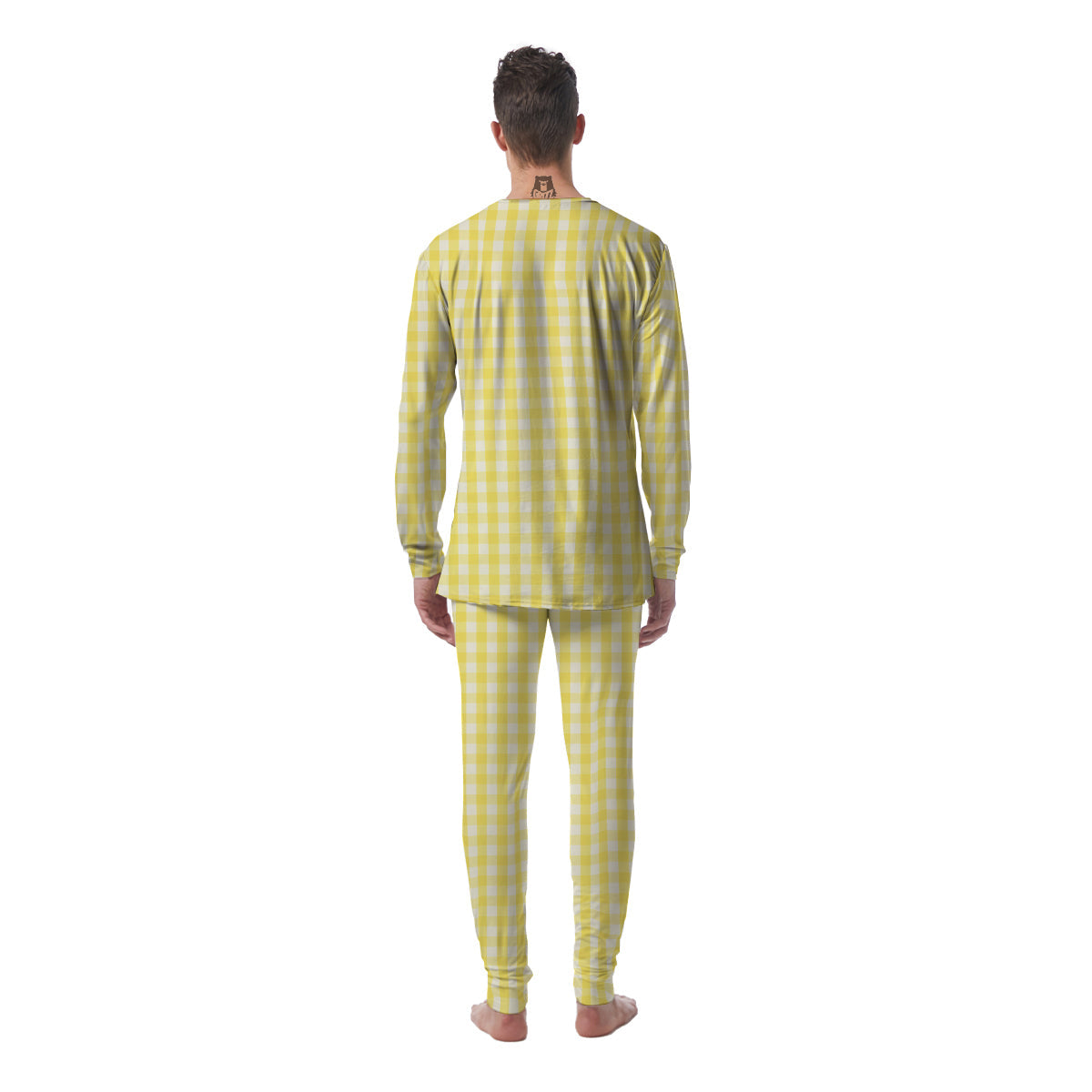 Check Yellow And White Print Pattern Men's Pajamas-grizzshop