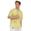 Check Yellow And White Print Pattern Men's Short Sleeve Shirts-grizzshop