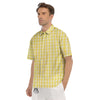 Check Yellow And White Print Pattern Men's Short Sleeve Shirts-grizzshop