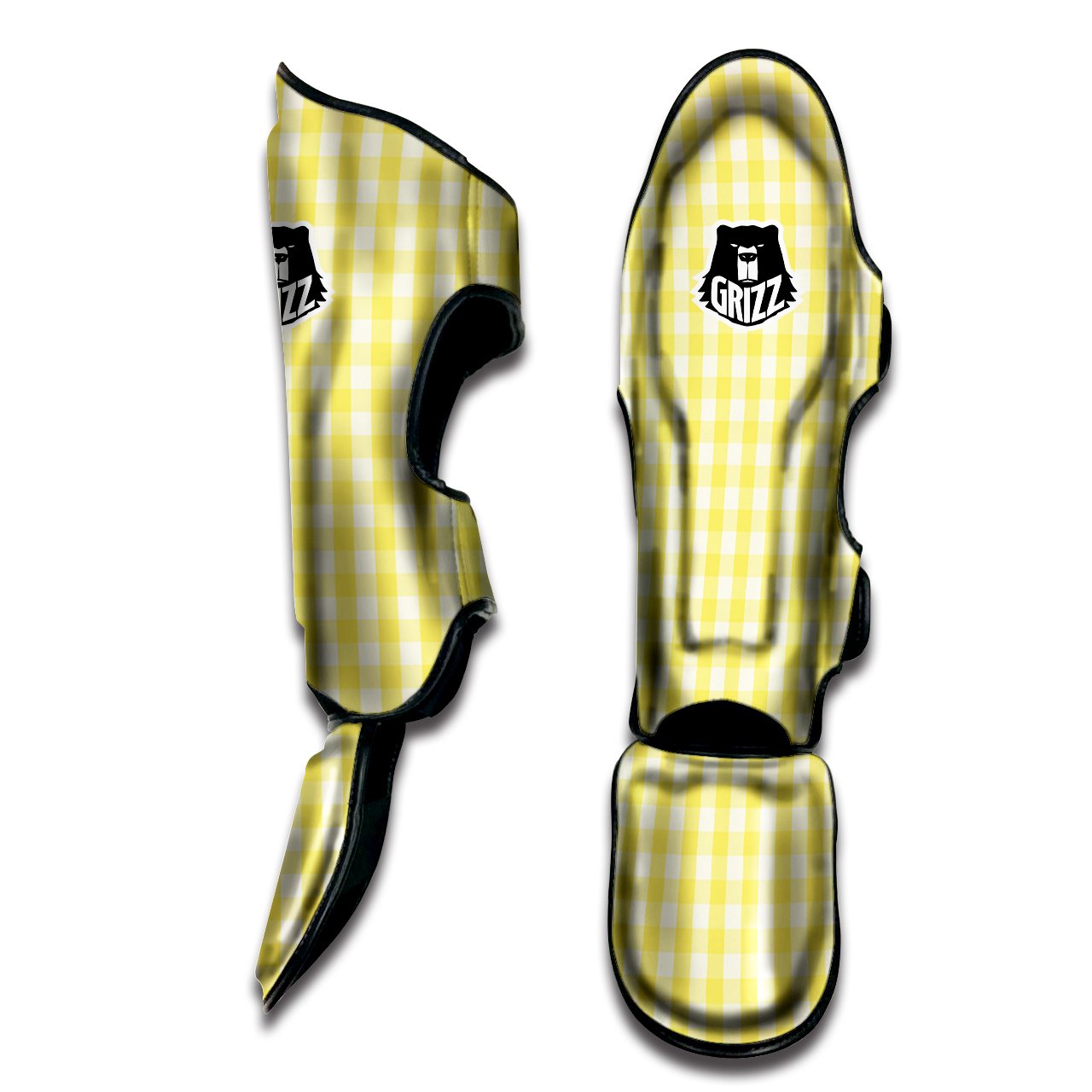 Check Yellow And White Print Pattern Muay Thai Shin Guards-grizzshop