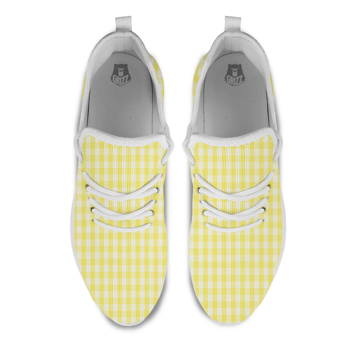 Check Yellow And White Print Pattern White Athletic Shoes-grizzshop