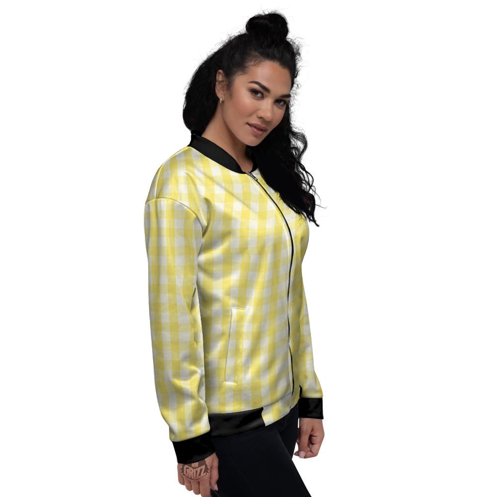 Check Yellow And White Print Pattern Women's Bomber Jacket-grizzshop