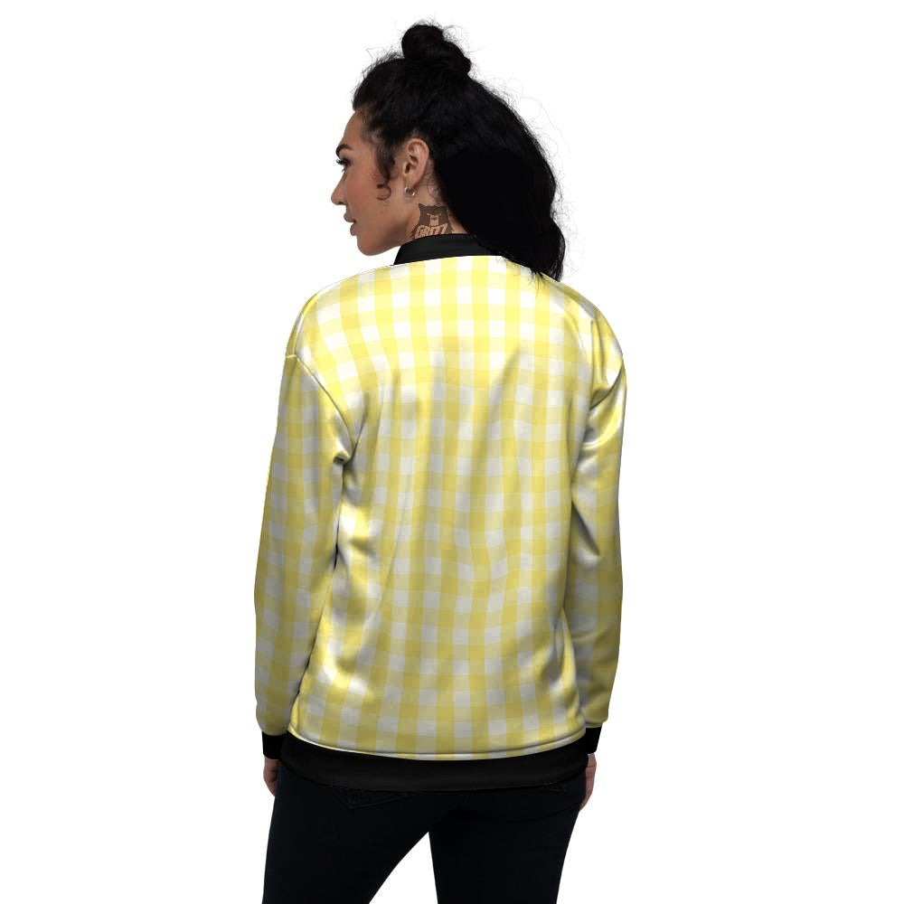 Check Yellow And White Print Pattern Women's Bomber Jacket-grizzshop