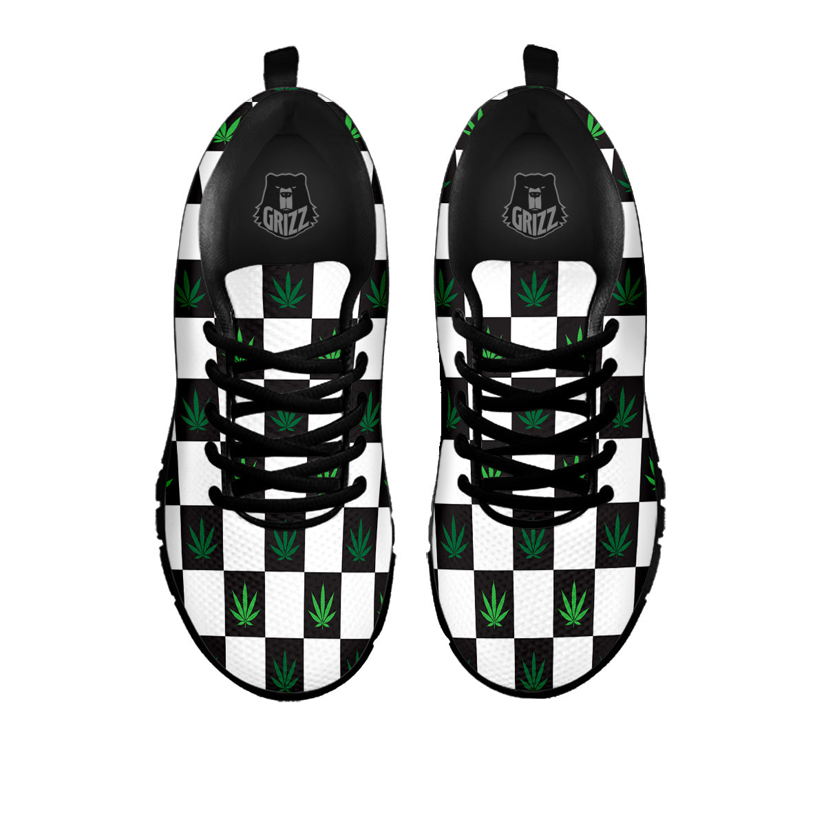 Checked Green Weed Print Pattern Black Sneaker-grizzshop