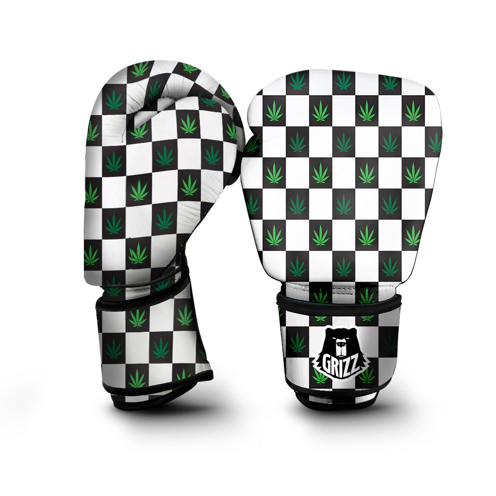 Checked Green Weed Print Pattern Boxing Gloves-grizzshop