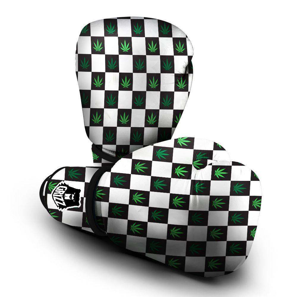 Checked Green Weed Print Pattern Boxing Gloves-grizzshop