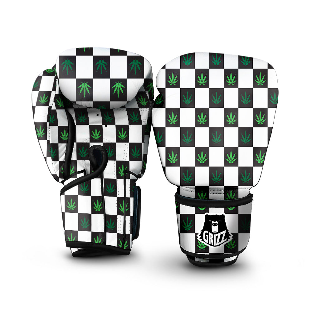 Checked Green Weed Print Pattern Boxing Gloves-grizzshop