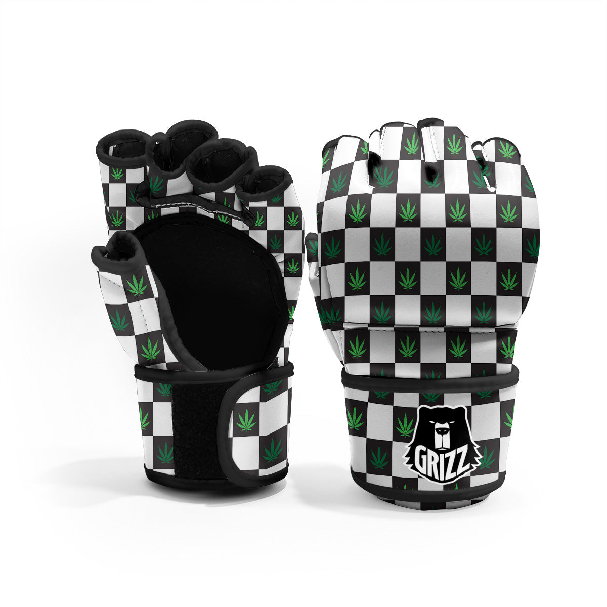 Checked Green Weed Print Pattern MMA Gloves-grizzshop