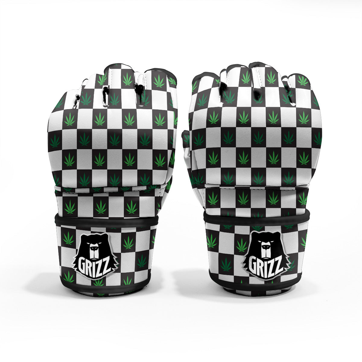 Checked Green Weed Print Pattern MMA Gloves-grizzshop