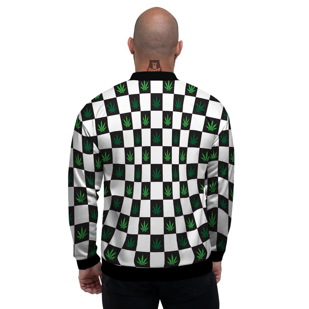 Checked Green Weed Print Pattern Men's Bomber Jacket-grizzshop