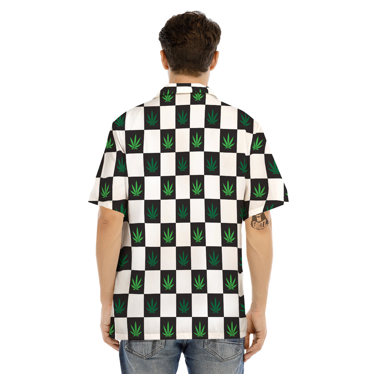 Checked Green Weed Print Pattern Men's Hawaiian Shirt-grizzshop