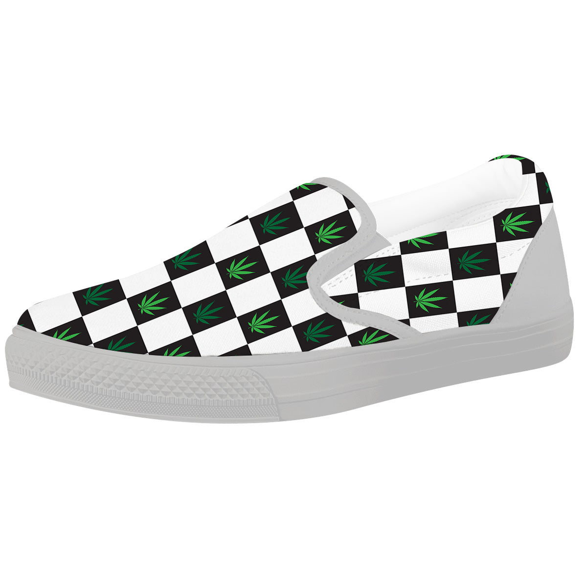 Checked Green Weed Print Pattern White Slip On Shoes-grizzshop