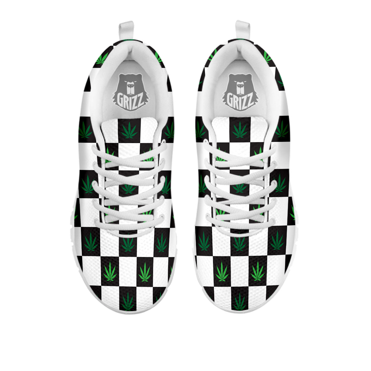 Checked Green Weed Print Pattern White Sneaker-grizzshop