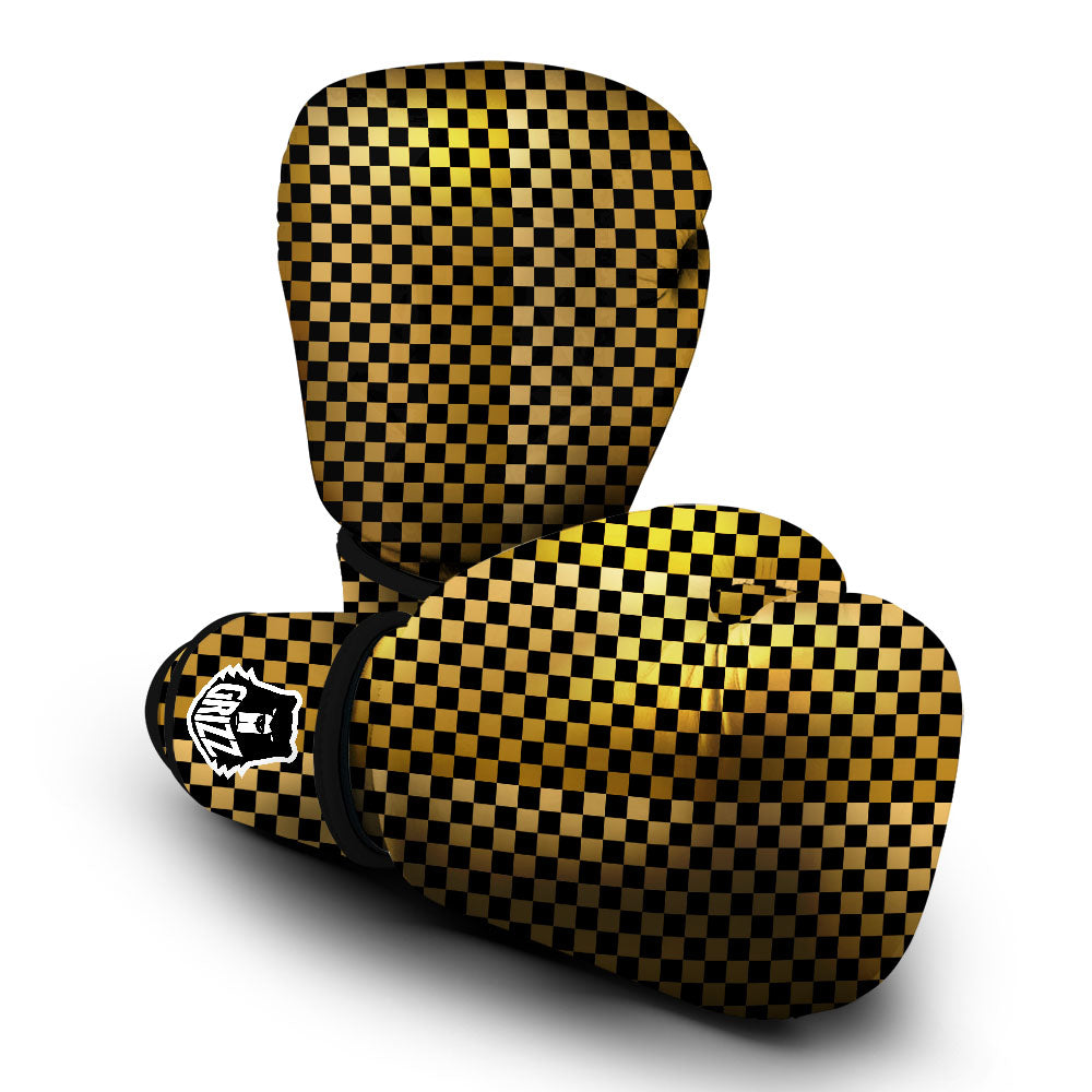 Checkered Black And Gold Print Pattern Boxing Gloves-grizzshop