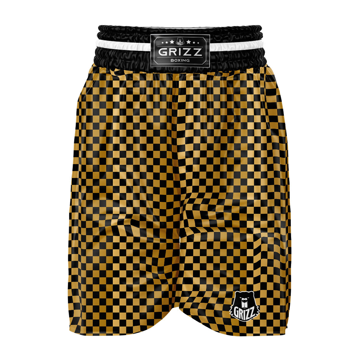 Checkered Black And Gold Print Pattern Boxing Shorts