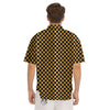 Checkered Black And Gold Print Pattern Men's Short Sleeve Shirts-grizzshop