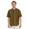 Checkered Black And Gold Print Pattern Men's Short Sleeve Shirts-grizzshop