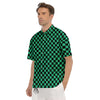 Checkered Black And Green Print Pattern Men's Short Sleeve Shirts-grizzshop