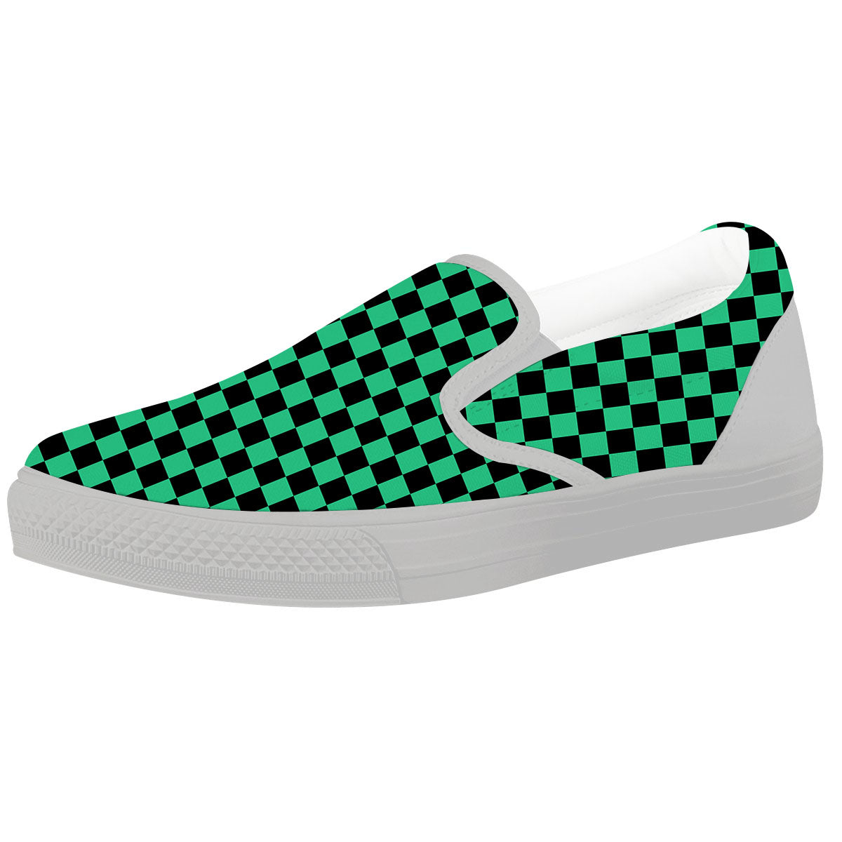 Checkered Black And Green Print Pattern White Slip On Shoes-grizzshop