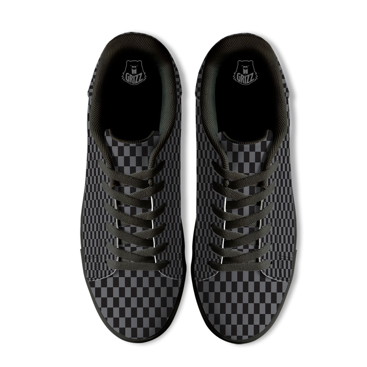 Checkered Black And Grey Print Pattern Black Low Top Sneakers-grizzshop