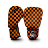 Checkered Black And Orange Print Pattern Boxing Gloves-grizzshop