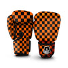 Checkered Black And Orange Print Pattern Boxing Gloves-grizzshop