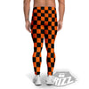 Checkered Black And Orange Print Pattern Men's Leggings-grizzshop