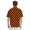 Checkered Black And Orange Print Pattern Men's Short Sleeve Shirts-grizzshop