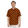 Checkered Black And Orange Print Pattern Men's Short Sleeve Shirts-grizzshop