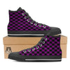 Checkered Black And Purple Print Pattern Black High Top Shoes-grizzshop