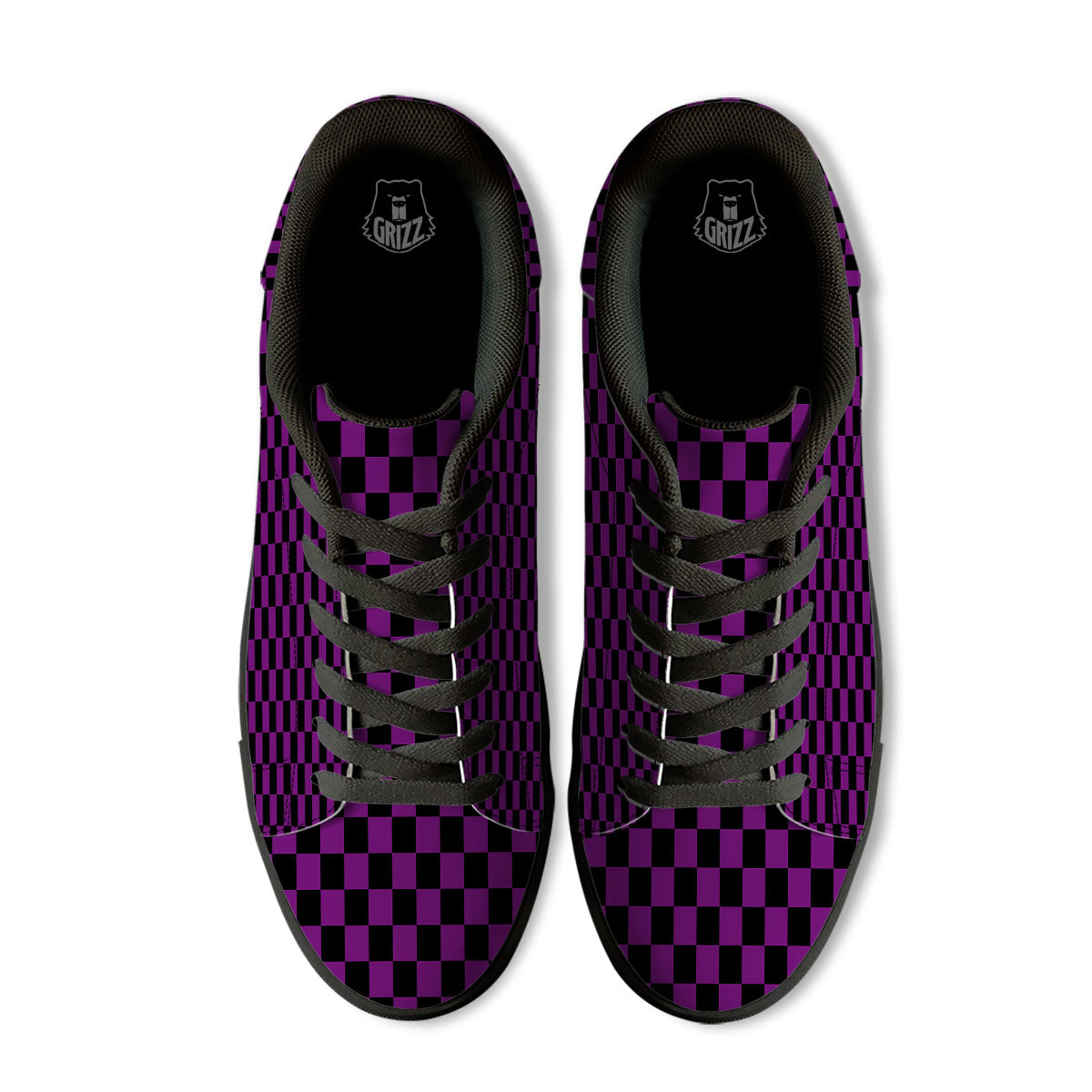 Checkered Black And Purple Print Pattern Black Low Top Sneakers-grizzshop