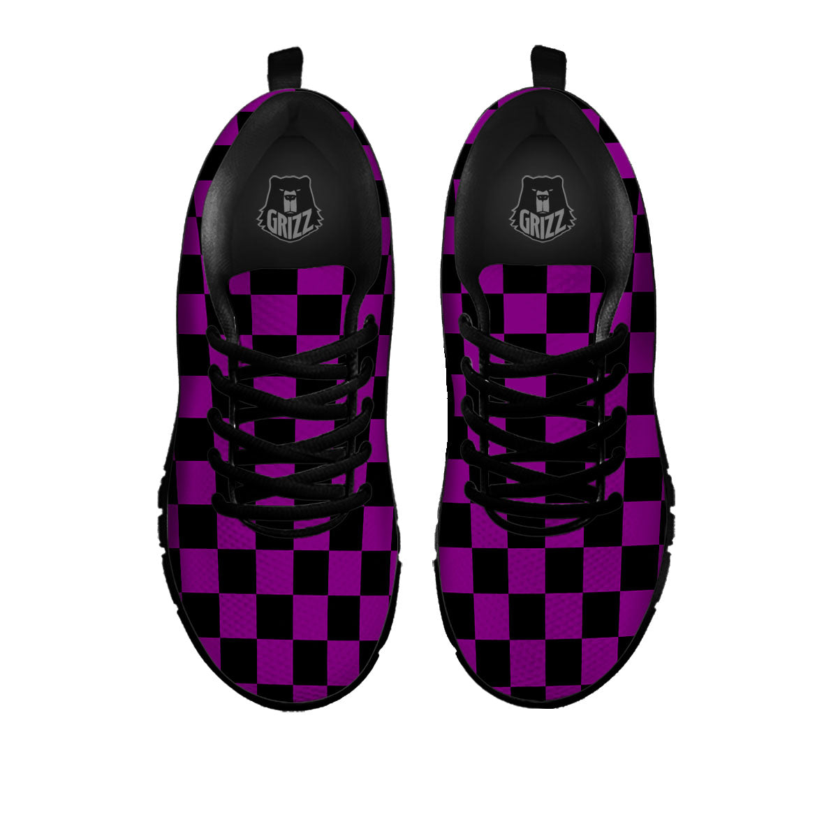 Checkered Black And Purple Print Pattern Black Sneaker-grizzshop