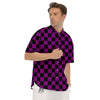 Checkered Black And Purple Print Pattern Men's Short Sleeve Shirts-grizzshop