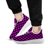 Checkered Black And Purple Print Pattern White Athletic Shoes-grizzshop